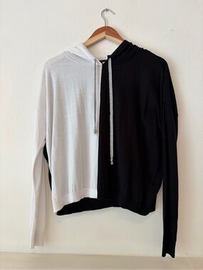 Two-Tone Black & White Split Hoodie Sweatshirt - Women NWT